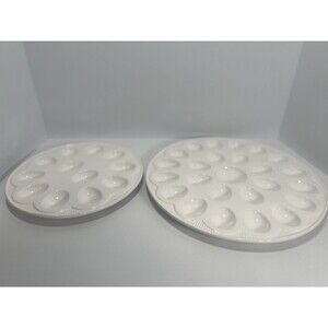 Deviled Egg Platter Set - 2pc White Ceramic.  Egg Serving Platter‎